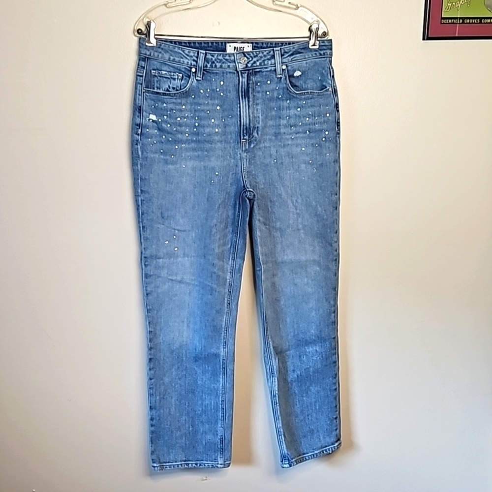 Paige Sarah Straight Ankle Jeans Rhinestone Size 31